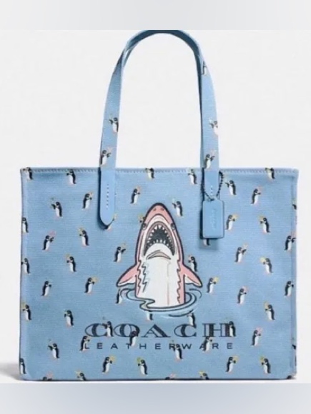 Coach Sharky Canvas Tote in Light Blue 2017 Collectible Coach Original Hangtag
